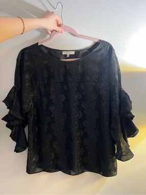Current Air Black Ruffle Sleeve Blouse